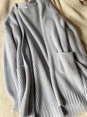 (maurices) light baby blue ribbed long sleeve oversized cardigan with pockets